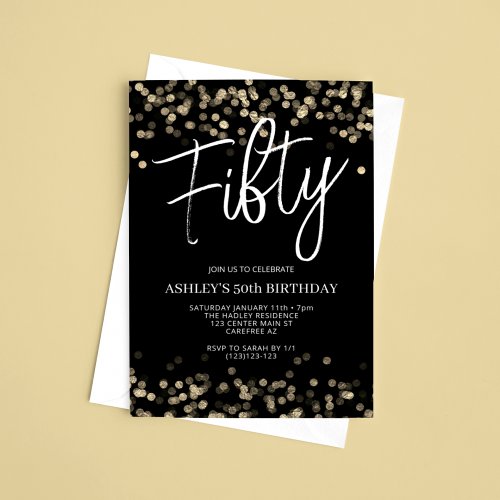 Modern Black and Gold 50th Birthday Invitation