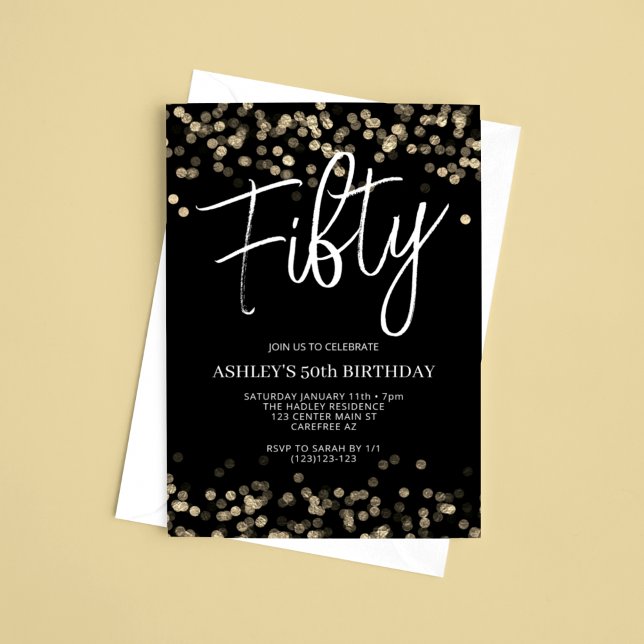 Modern Black and Gold 50th Birthday Invitation (Creator Uploaded)
