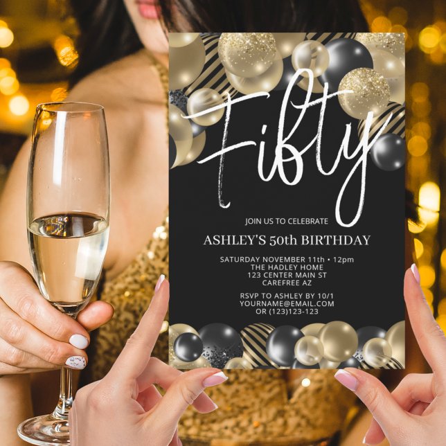 Modern Black and Gold 50th Birthday Invitation (Creator Uploaded)
