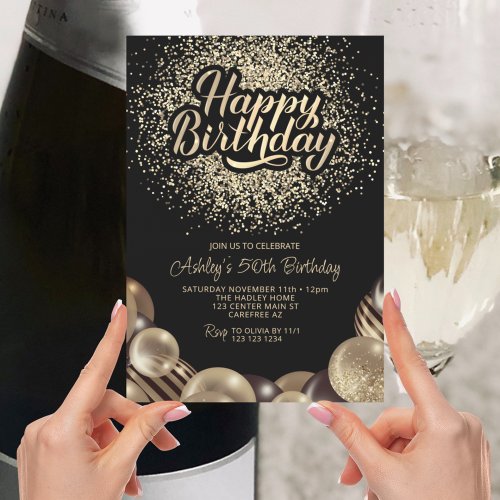 Modern Black and Gold 50th Birthday Invitation