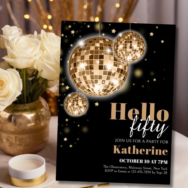 Modern Black and Gold 50th Birthday  Invitation (Creator Uploaded)
