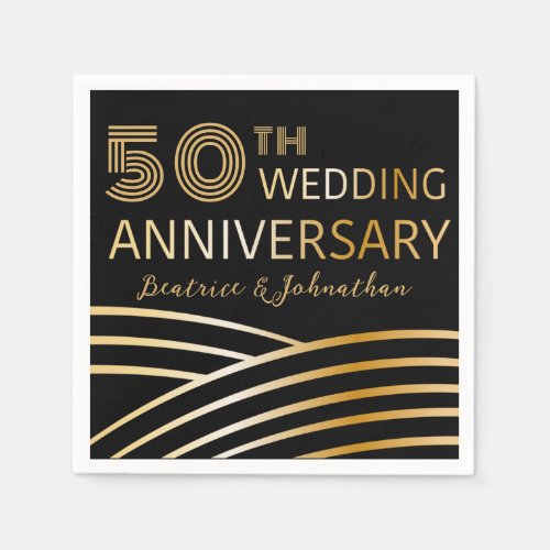 Modern Black and Gold 50th Wedding Anniversary Napkins