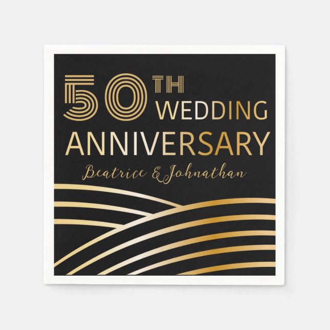 Modern Black and Gold 50th Wedding Anniversary Napkins (Front)