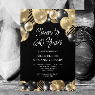 Modern Black and Gold 60th Anniversary Invitation