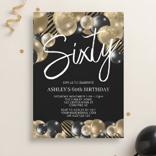 Modern Black and Gold 60th Birthday Invitation