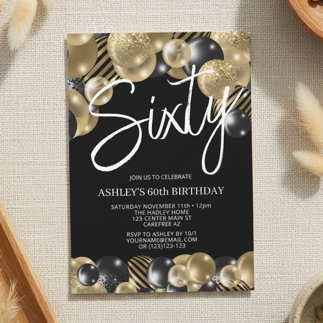Modern Black and Gold 60th Birthday Invitation (Creator Uploaded)