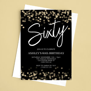 Modern Black and Gold 60th Birthday Invitation