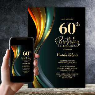Modern Black and Gold 60th Birthday Party Invitation