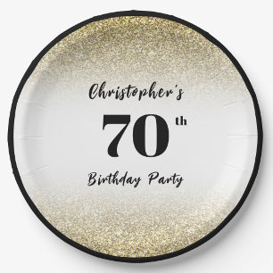 Modern Black and Gold 70th Birthday Party Custom  Paper Plates