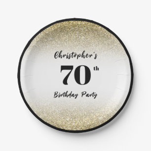 Modern Black and Gold 70th Birthday Party Custom Paper Plates