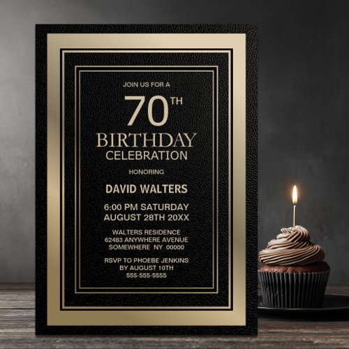 Modern Black and Gold 70th Birthday Party Invitation