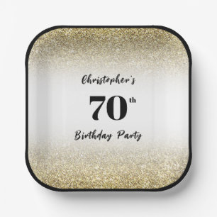 Modern Black and Gold 70th Birthday Party Plate