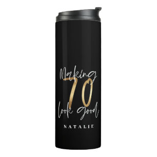 Modern black and gold 70th birthday stylish thermal tumbler