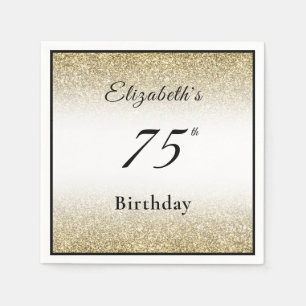 Modern Black and Gold 75th Birthday Party Custom Napkins