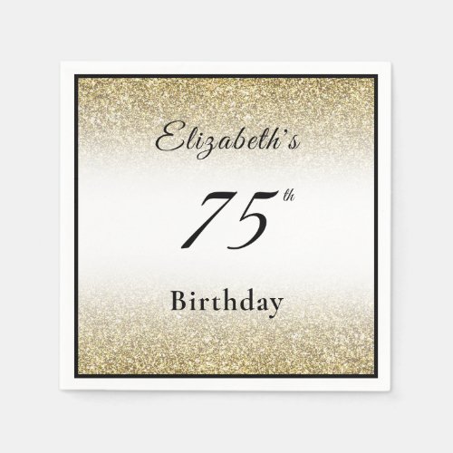 Modern Black and Gold 75th Birthday Party Custom  Napkins