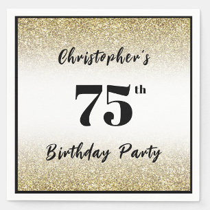 Modern Black and Gold 75th Birthday Party Custom Napkins