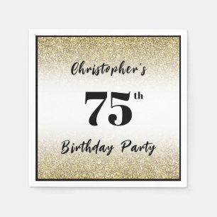Modern Black and Gold 75th Birthday Party Custom Napkins