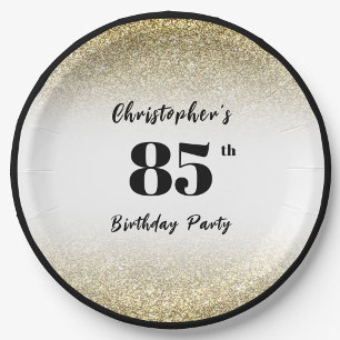 Modern Black and Gold 85th Birthday Party Custom Paper Plates