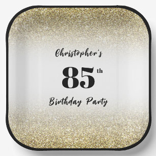 Modern Black and Gold 85th Birthday Party Plate