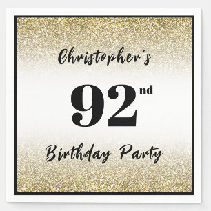 Modern Black and Gold 92nd Birthday Party Custom Napkins