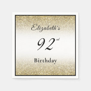 Modern Black and Gold 92nd Birthday Party Custom Napkins