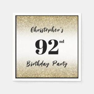 Modern Black and Gold 92nd Birthday Party Custom Napkins