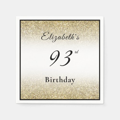 Modern Black and Gold 93rd Birthday Party Custom Napkins