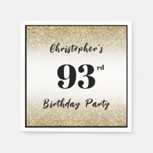 Modern Black and Gold 93rd Birthday Party Custom Napkins