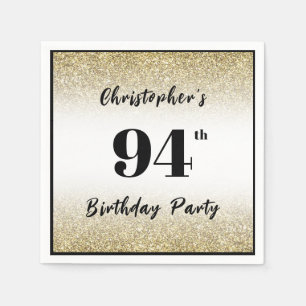 Modern Black and Gold 94th Birthday Party Custom Napkins