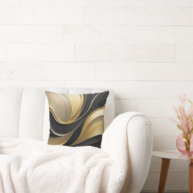 Modern Black and Gold Abstract Luxury- Throw Pillow (Couch)
