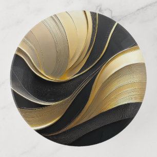 Modern Black and Gold Abstract Luxury- Trinket Tray