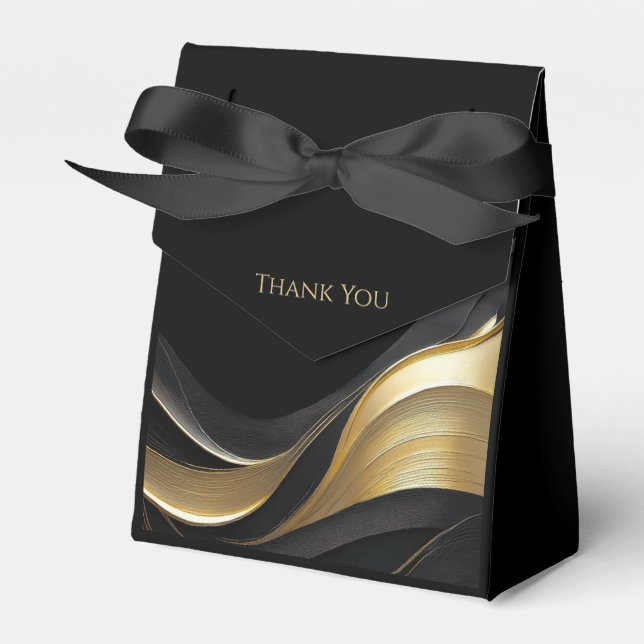 Modern Black and Gold Abstract Wedding Favor Boxes (Front Side)