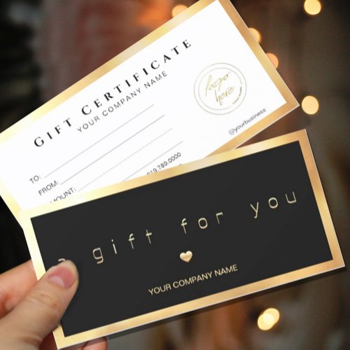Modern Black And Gold Add Logo Gift Certificate