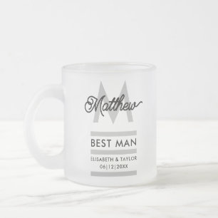 Modern Black and Gold Add Name & Monogram Best Man Frosted Glass Coffee Mug
