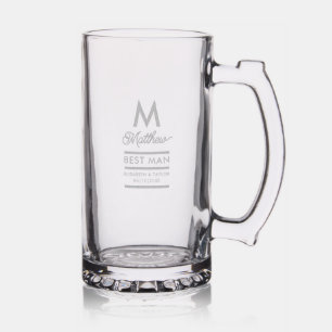 Modern Black and Gold Add Name & Monogram Best Man Stein