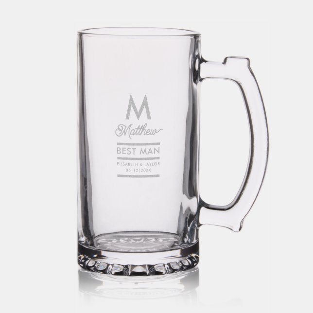 Modern Black and Gold Add Name & Monogram Best Man Stein (Glassware)