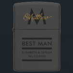 Modern Black and Gold Add Name & Monogram Best Man Zippo Lighter<br><div class="desc">Elegant and modern golden typography to personalize with your best man's name and monogram,  your names and wedding date.</div>
