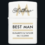 Modern Black and Gold Add Name & Monogram Best Man Zippo Lighter<br><div class="desc">Elegant and modern golden typography to personalize with your best man's name and monogram,  your names and wedding date.</div>
