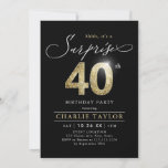 Modern black and gold adult surprise 40th birthday invitation<br><div class="desc">Modern Shhh, it's a surprise 40th birthday party invitation features stylish script and faux gold glitter number 40 and your party details on black background color, simple and elegant, great surprise adult milestone birthday invitation for men and women. the black background color can be changed to any color of your...</div>