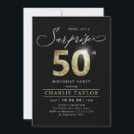 Modern black and gold adult surprise 50th birthday invitation<br><div class="desc">Modern Shhh, it's a surprise 50th birthday party invitation features stylish script and faux gold glitter number 50 and your party details on black background color, simple and elegant, great surprise adult milestone birthday invitation for men and women. the black background color can be changed to any color of your...</div>