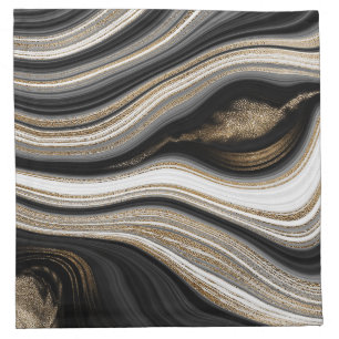 Modern black and gold agate cloth napkin
