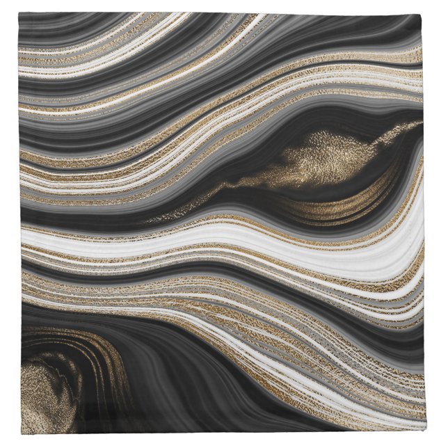 Modern black and gold agate cloth napkin (Front)