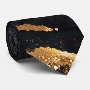 Modern Black and Gold Agate Men's Neck Tie