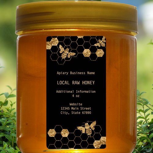 Modern Black and Gold Apiary Honey Jar Label
