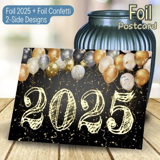 Modern Black and Gold Balloons & Confetti New Year