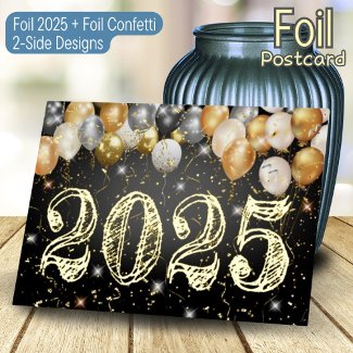 Modern Black and Gold Balloons & Confetti New Year