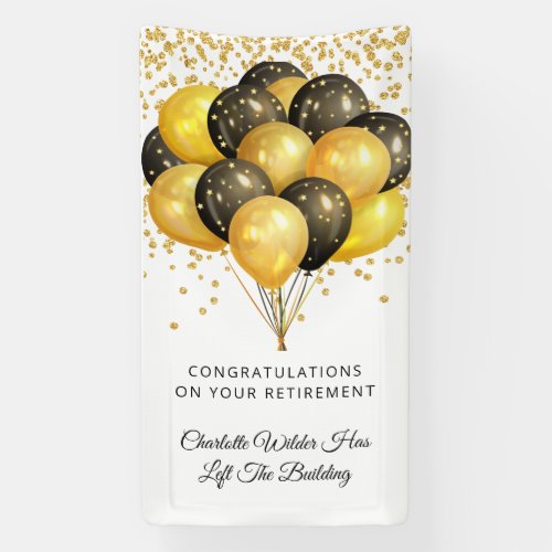 Modern Black And Gold Balloons Confetti Retirement Banner