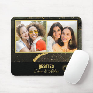Modern Black and Gold Best Friend Photo Mouse Pad