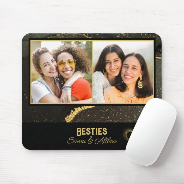 Modern Black and Gold  Best Friend Photo  Mouse Pad (With Mouse)