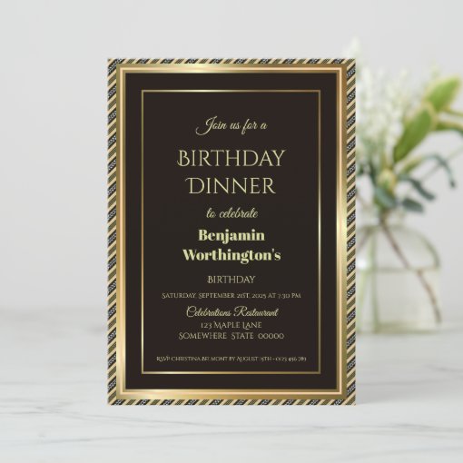 Modern Black and Gold Birthday Dinner Invitation | Zazzle